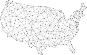 Illustration of United States map with network connections conceptualized